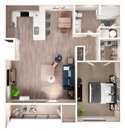 Floor plan for 1 bed, 1 bath, 842 sqft